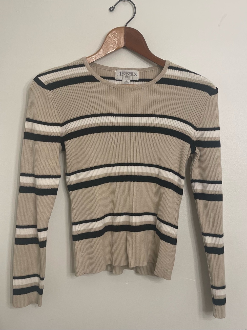 90s Minimalist Thin Knot stretchy striped sweater S/P Casual Corner Annex